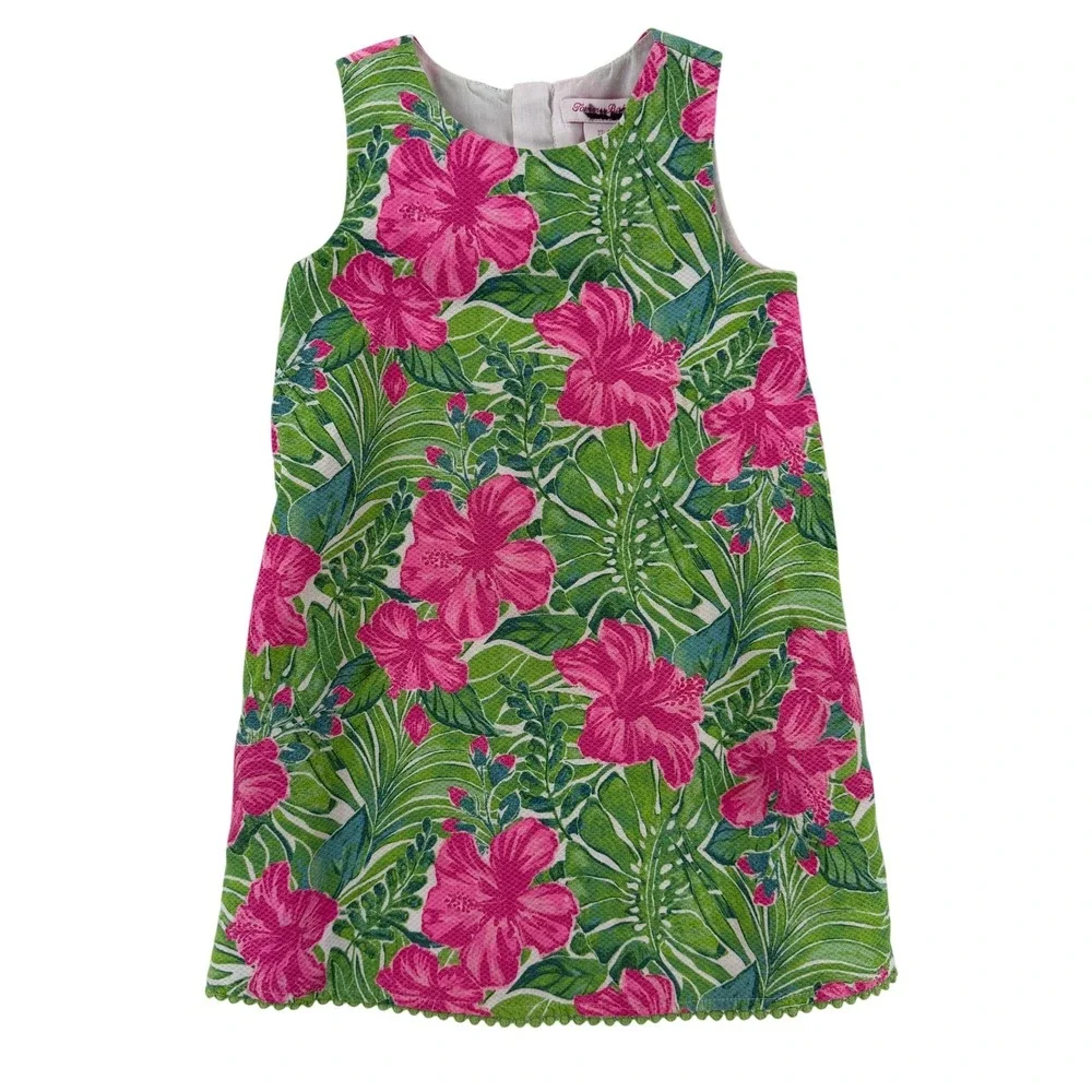 Tommy Bahama Dress Girls 4 Green Pink Floral Sleeveless A Line Hawaiian Summer
